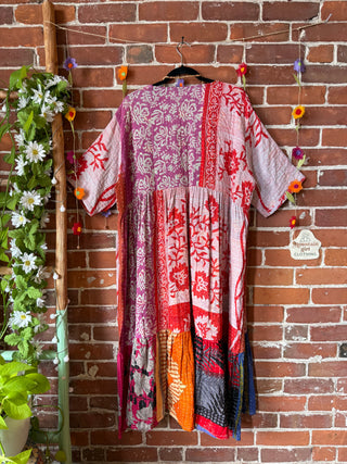 Coffee In The Morning Kantha Dress - Fits up to 3X - 100% Cotton- Fair Trade Made