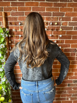 Cotton Mushroom Peace Sign Mineral Wash Cropped Tee