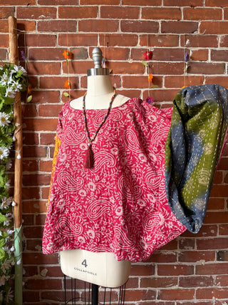 OOAK Summer Collection - Reversible Cosmic Drift Kantha Poncho Top - 2 Tops in 1