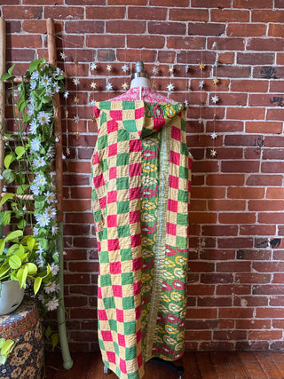 Twilight Reversible Kantha Long Hooded Duster Vest