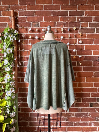 In Zen Mode Doily V-Neck Poncho Top - In Charcoal + Olive