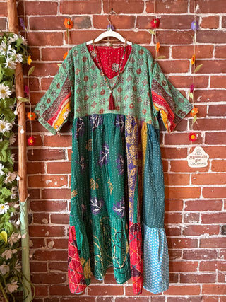 Coffee In The Morning Kantha Dress - Fits up to 3X - 100% Cotton- Fair Trade Made