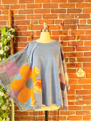 OOAK Autumn Collection - Upcycled Flower Patch Patchwork Poncho Style Top 🌼