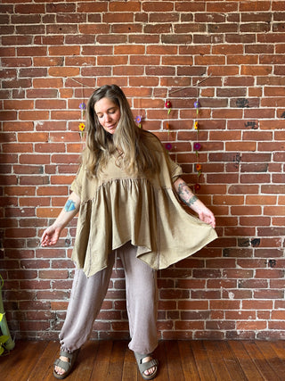 Autumn Moon Oversized Flowy Trapeze Top 100% cotton - Latte