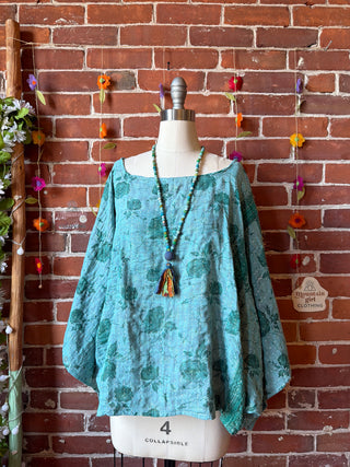 OOAK Spring Collection - Reversible Cosmic Drift Kantha Poncho Top - 2 Tops in 1