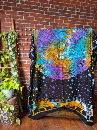 XL 100% Cotton Zodiac Tie Dye Mandala Tapestry / Wall Hanging / Bedspread
