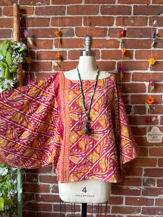 OOAK Spring Collection - Reversible Cosmic Drift Kantha Poncho Top - 2 Tops in 1