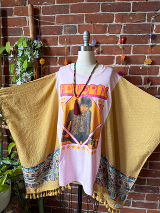 Jimi Hendrix Inspired Yellow Embroidered Poncho