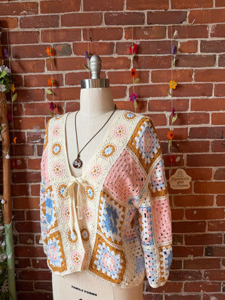 Bohemian Luna Butterfly Crochet Granny Square Sweater - Pink +Blue