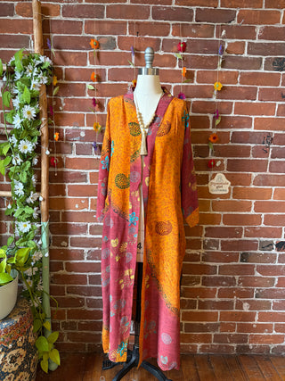 Summer Dreams 100% Sari Silk Robe Kimono w/ Pockets + Belt - Fair Trade Made