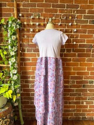 OOAK Winter Collection - Size XS Grateful Dead Inspired Upcycled Floral Flowy Ruffle Long Side Split Tee