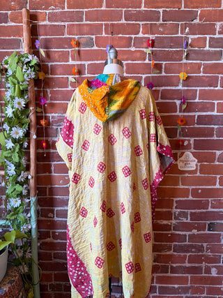 Sierra Dreams Reversible 100% Cotton Kantha Poncho Tunic Hoodie Beach Coverup - Fair Trade Made