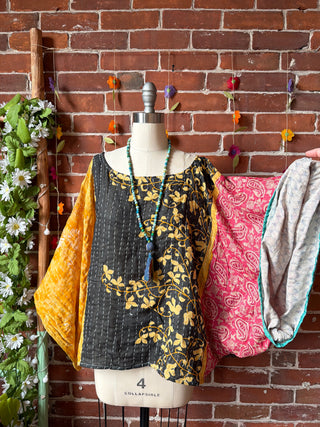 OOAK Summer Collection - Reversible Cosmic Drift Kantha Poncho Top - 2 Tops in 1