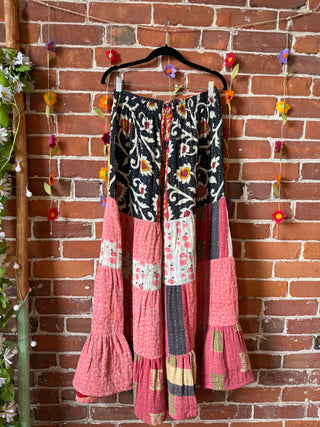 Spring Blooms Reversible Kantha Wide Leg Tiered Palazzo Pants