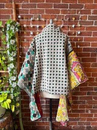 OOAK Winter Collection - Upcycled Cozy Kantha Poncho Hi Lo Jacket