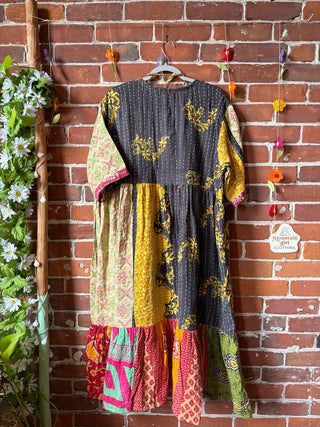 Coffee In The Morning Kantha Dress - Fits up to 3X - 100% Cotton- Fair Trade Made