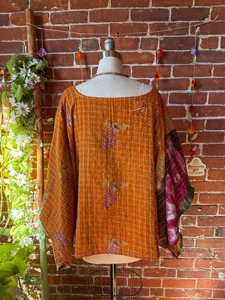 OOAK Autumn Collection - Reversible Cosmic Drift Kantha Poncho Top - 2 Tops in 1