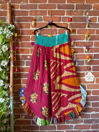 Coffee In The Morning Kantha Ruffle Wide Leg Lounge Pants - Fits up to 2X - Fair Trade Made