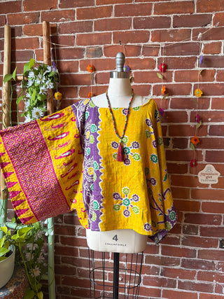 OOAK Spring Collection - Reversible Cosmic Drift Kantha Poncho Top - 2 Tops in 1!
