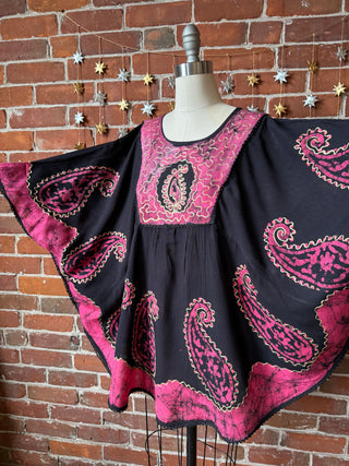 Paisley Artemis Batik Poncho Top - Pink/Black