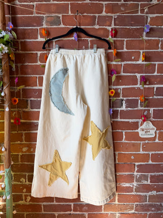 Good Vibes Artisan Bloom Celestial Patch Wide Leg Pants - Multiple Sizes