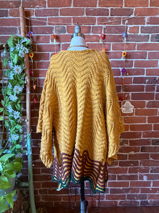 OOAK Autumn Collection- Vintage Upcycled Crochet Bell Sleeve Cardigan Sweater