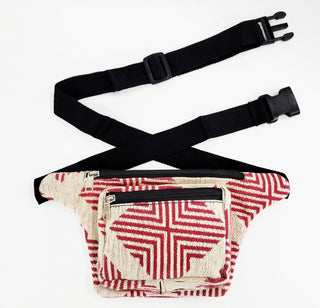 Boho Red Beige Woven Crossbody /Fanny Pack Bag- Fair Trade Made - Final Sale