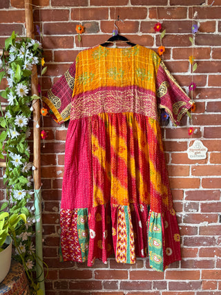 Coffee In The Morning Kantha Dress - Fits up to 3X - 100% Cotton- Fair Trade Made