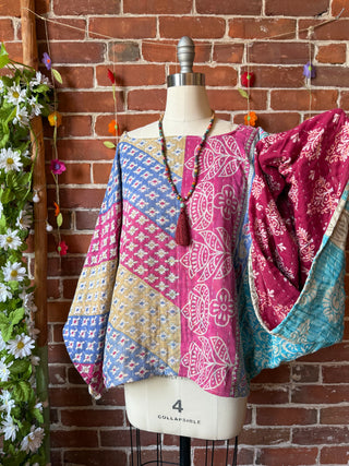 Cosmic Drift Reversible Kantha Poncho Top
