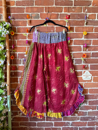Coffee In The Morning Kantha Ruffle Wide Leg Lounge Pants - Fits up to 2X - Fair Trade Made