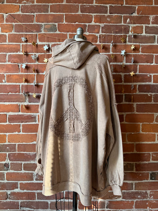 Peace Patch Mineral Wash Cardigan Hoodie - Latte