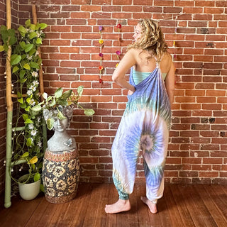 Ophelia Tie Dye Spiral  Jumpsuit / Overalls - Blue Purple White