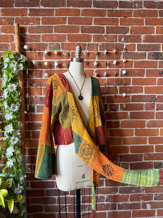 Upcycled Grateful Dead Inspired Organic Cotton Bell Sleeve Wrap Top