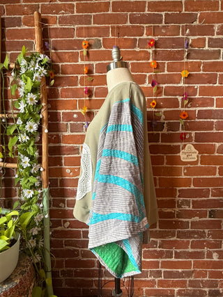 OOAK Summer Collection- Upcycled Moon Mountain Kantha Dolman Sleeve Top