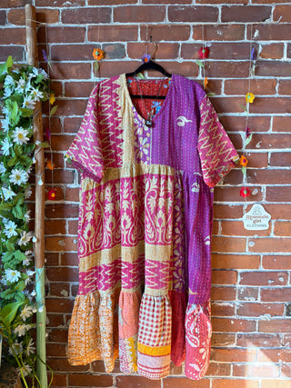 Coffee In The Morning Kantha Dress - Fits up to 3X - 100% Cotton- Fair Trade Made