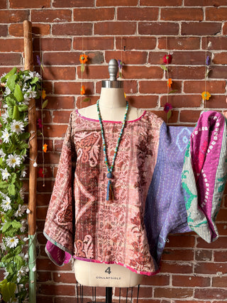 OOAK Summer Collection - Reversible Cosmic Drift Kantha Poncho Top - 2 Tops in 1