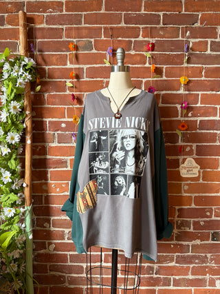 OOAK Summer Collection- Upcycled Stevie Nicks Inspired Butterfly Patch Hybrid Sweatshirt Top