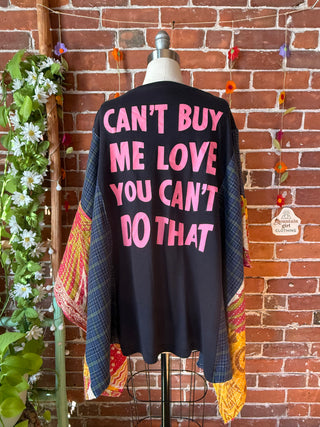 OOAK Autumn Collection- Upcycled The Beatles Inspired Kantha + Plaid Poncho Tee