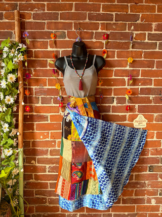 Reversible Upcycled Sari Silky Patchwork Wrap Skirt - Fair Trade Made