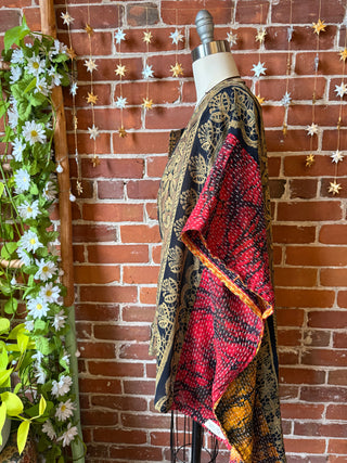 OOAK Autumn Collection - Upcycled Flowy Kantha Poncho Top
