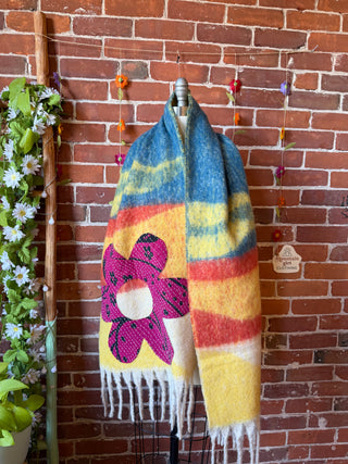 OOAK Autumn Collection- Upcycled Flower Kantha Patchwork Soft Oversized Scarf