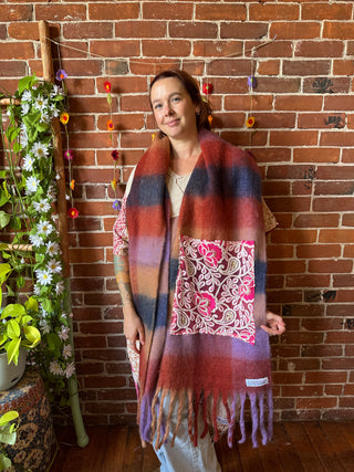 OOAK Autumn Collection- Upcycled Soft Embroidered Oversized Scarf