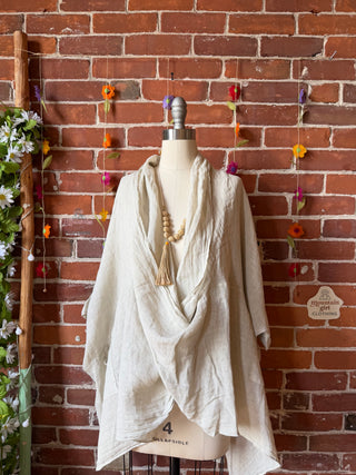 Earth & Sky Linen Cowl Poncho Top - Made in Italy - Multiple Colors Available