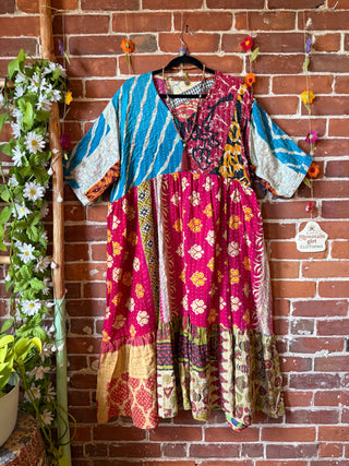 Coffee In The Morning Kantha Dress - Fits up to 3X - 100% Cotton- Fair Trade Made