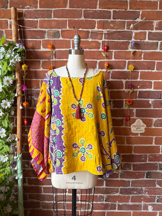 OOAK Spring Collection - Reversible Cosmic Drift Kantha Poncho Top - 2 Tops in 1!