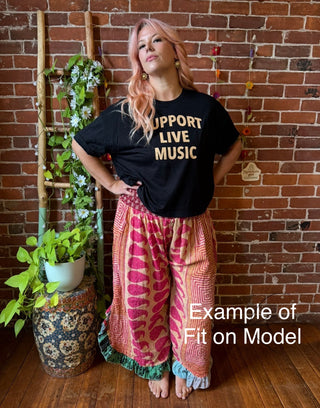 Coffee In The Morning Kantha Ruffle Wide Leg Lounge Pants - Fits up to 2X - Fair Trade Made
