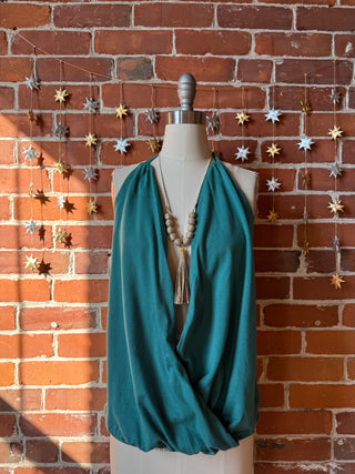 Organic Cotton Dark Turquoise Wrap Halter Tank