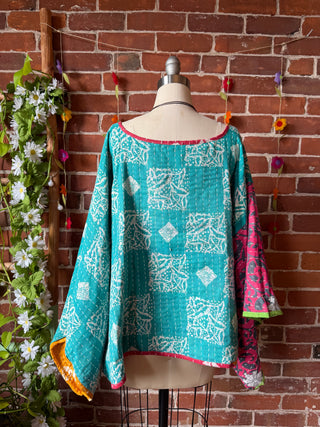 Cosmic Drift Reversible Kantha Poncho Top
