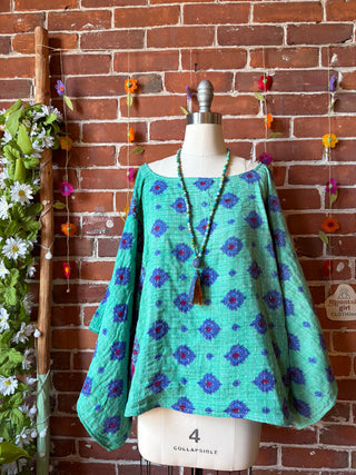 OOAK Spring Collection - Reversible Cosmic Drift Kantha Poncho Top - 2 Tops in 1