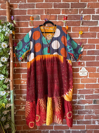 Coffee In The Morning Kantha Dress - Fits up to 3X - 100% Cotton- Fair Trade Made